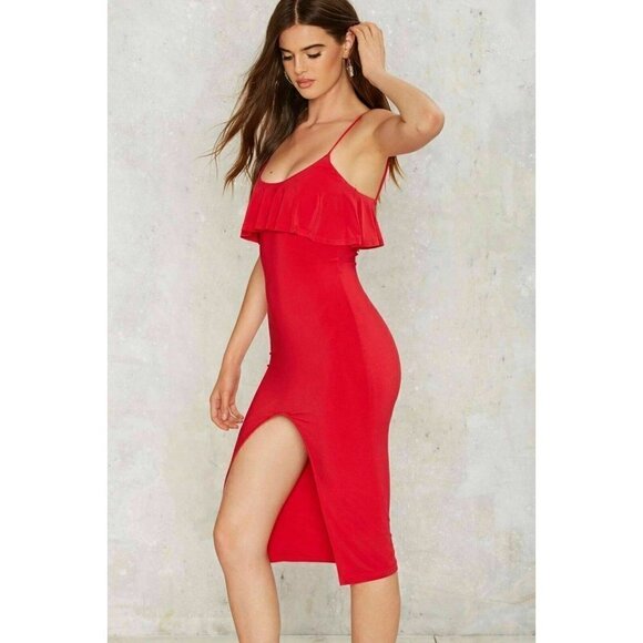 Lux LA Womens Ruffle Tumble Midi Dress S - Picture 4 of 4